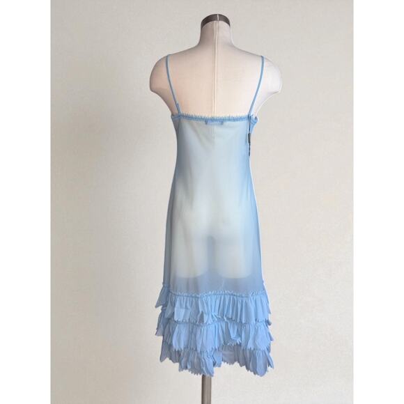Vintage Alberta Ferretti Baby Blue Sheer Slip Dress Tiered Ruffled Italy 10 - Picture 2 of 6